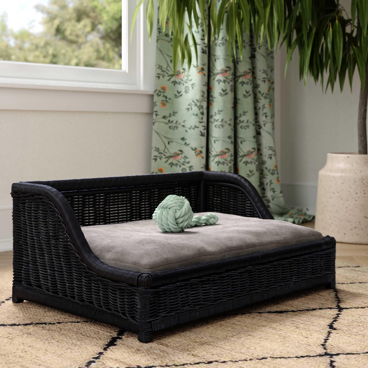 tarra black rattan small pet bed