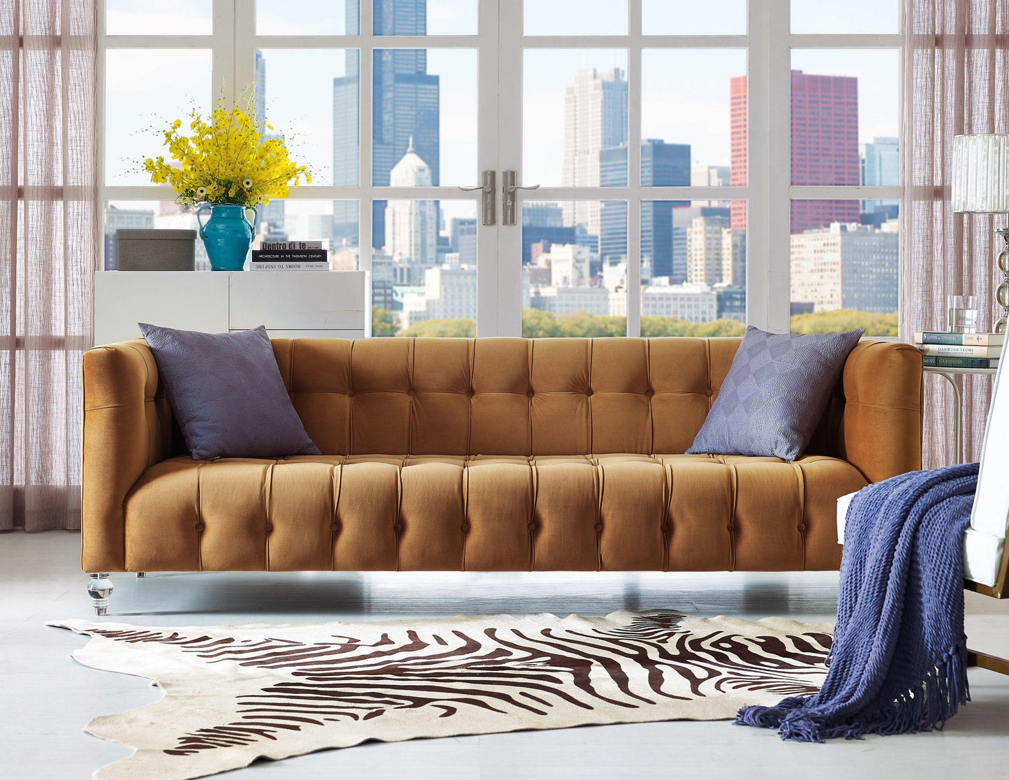 rapunzel cognac velvet sofa