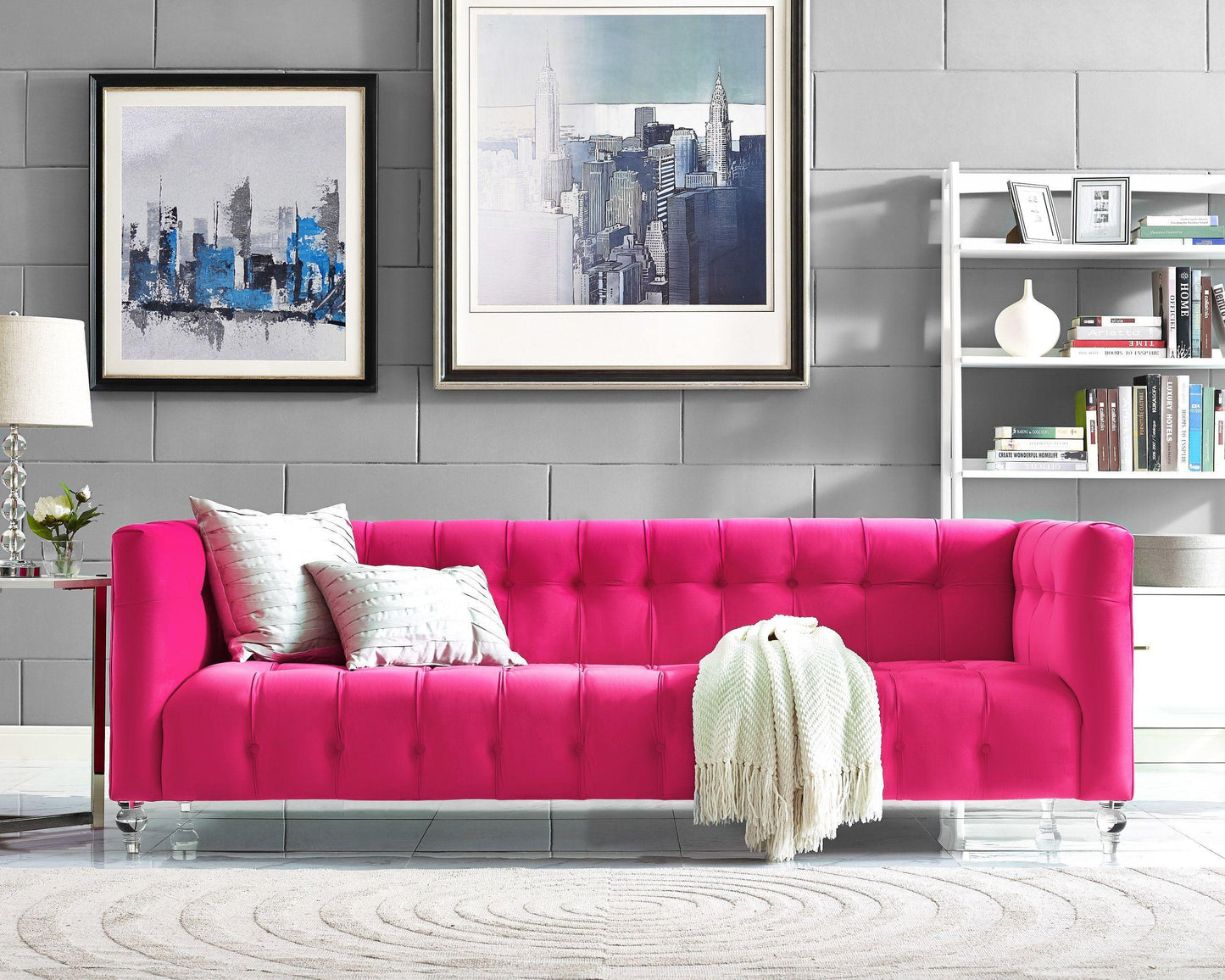 rapunzel hot pink velvet sofa