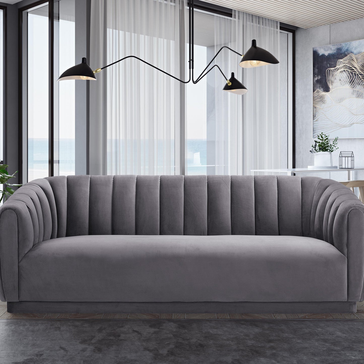 sarana grey velvet sofa