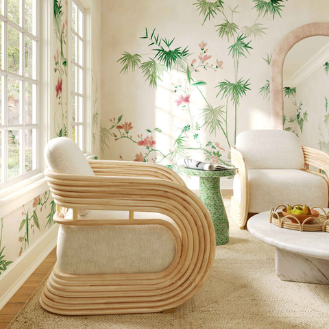 Colette Monaco Cream Performance Fabric and Natural Rattan Accent Chair - image 2