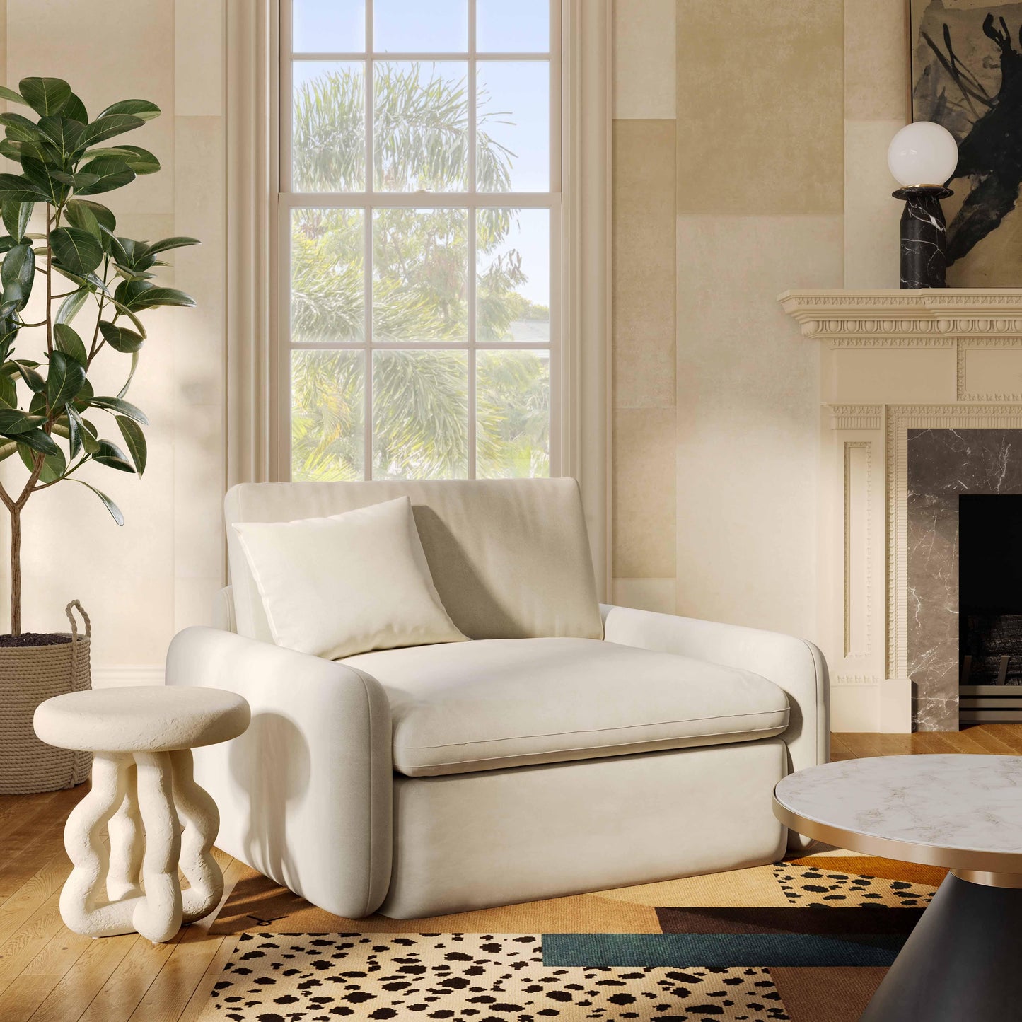 tarra cream velvet lounge chair