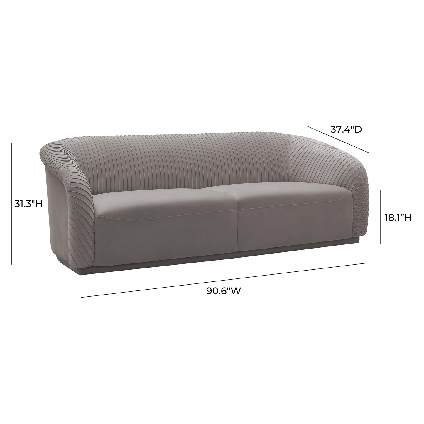 wren pleated grey velvet sofa