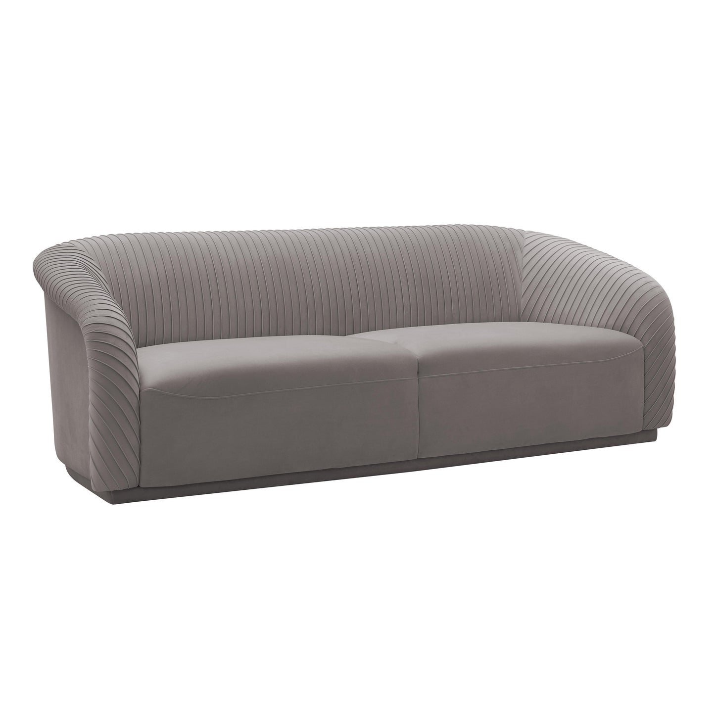 wren pleated grey velvet sofa