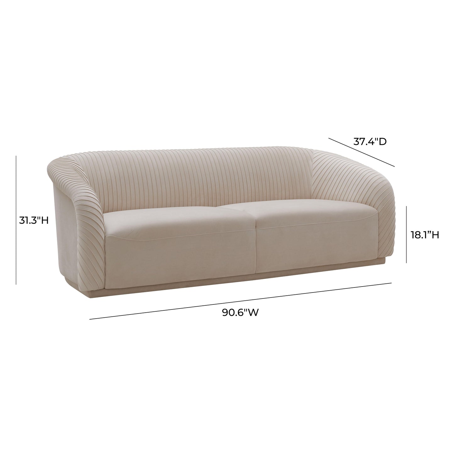 wren pleated beige velvet sofa