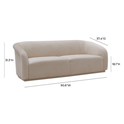 Wren Pleated Beige Velvet Sofa