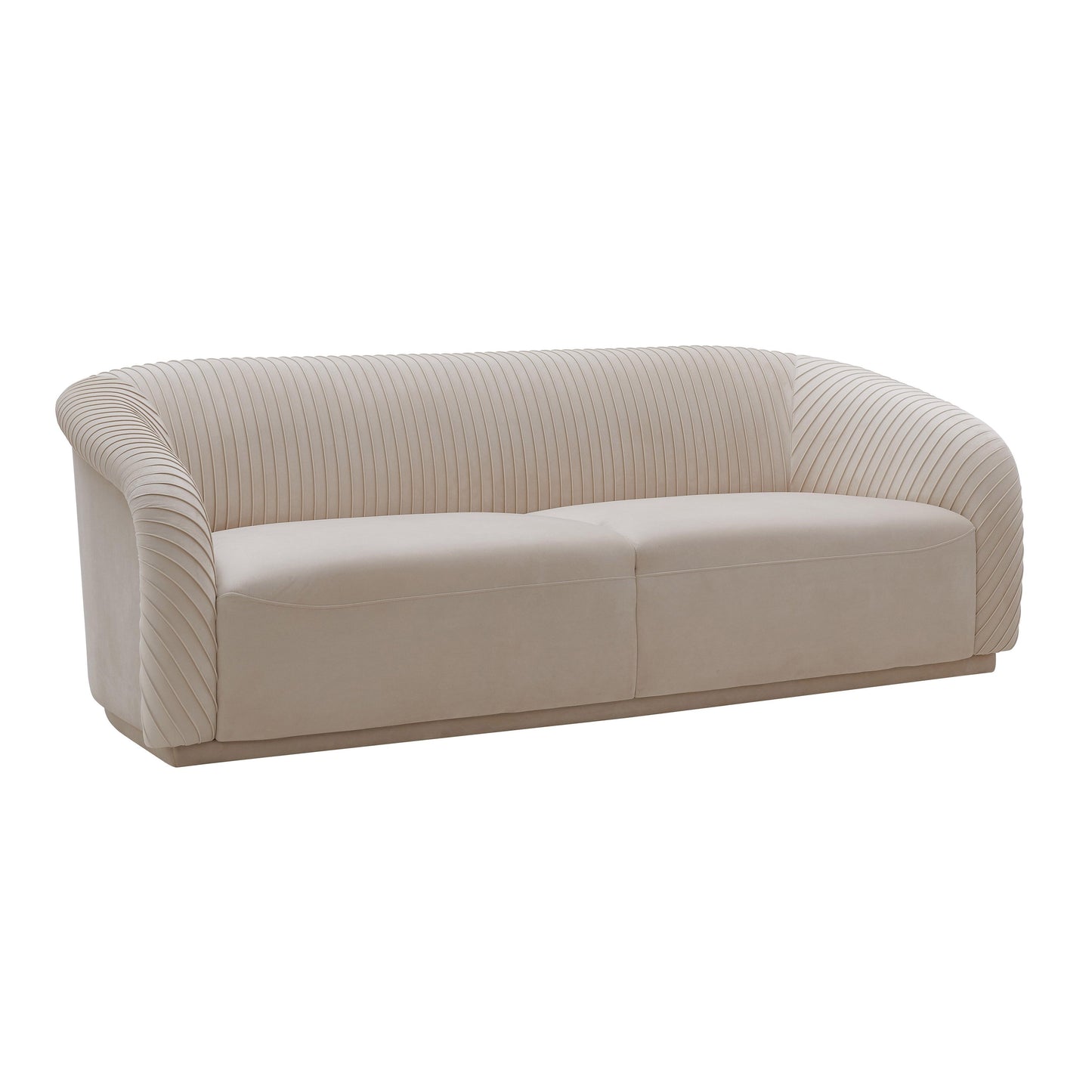 wren pleated beige velvet sofa