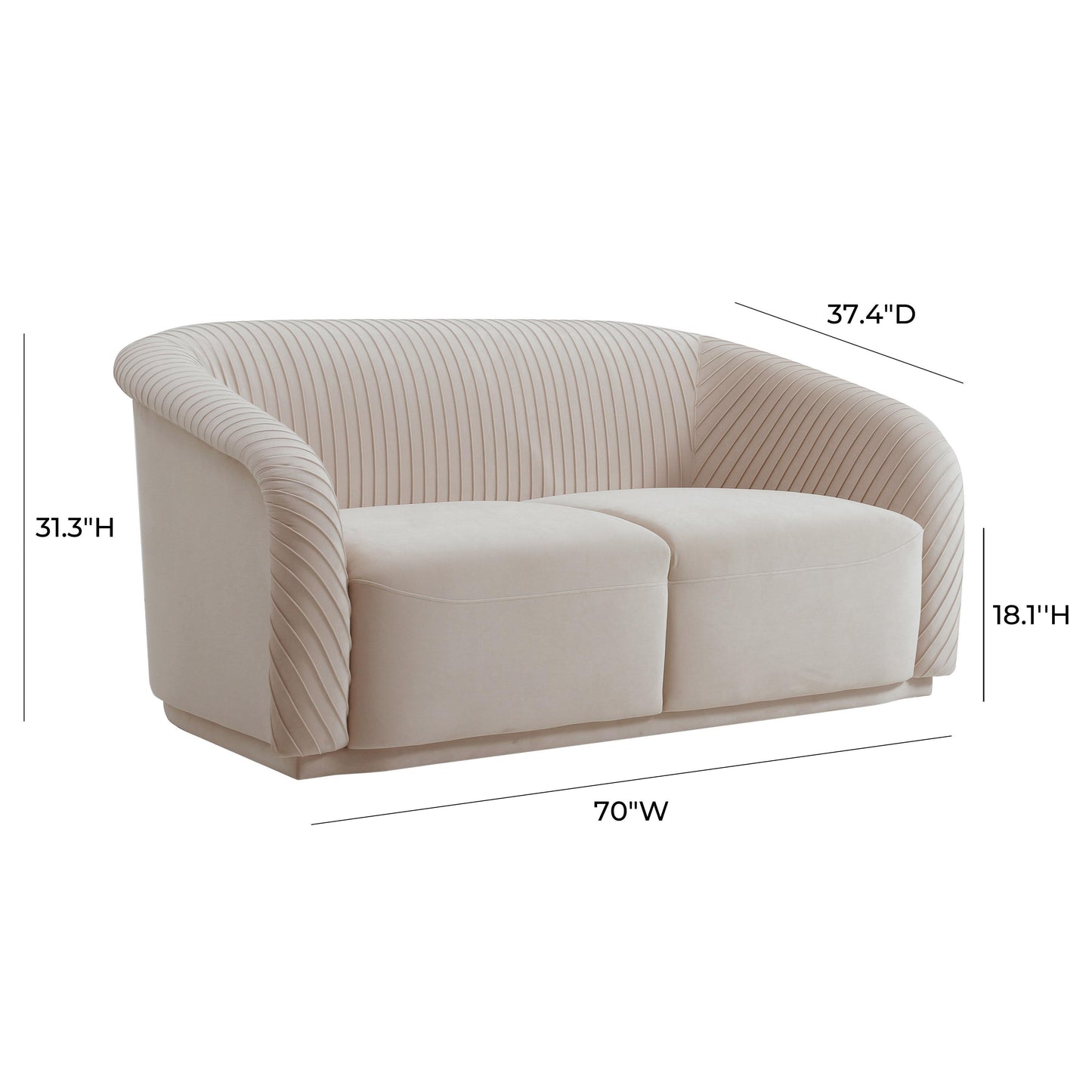 wren pleated beige velvet loveseat