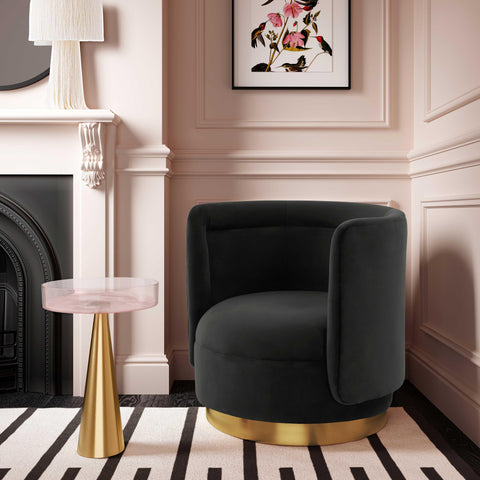 Helga Black Velvet Swivel Chair