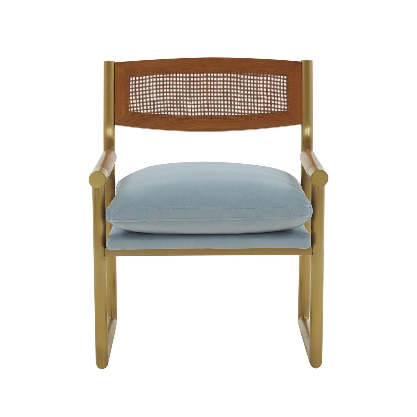 kelsey rattan dusty blue velvet chair