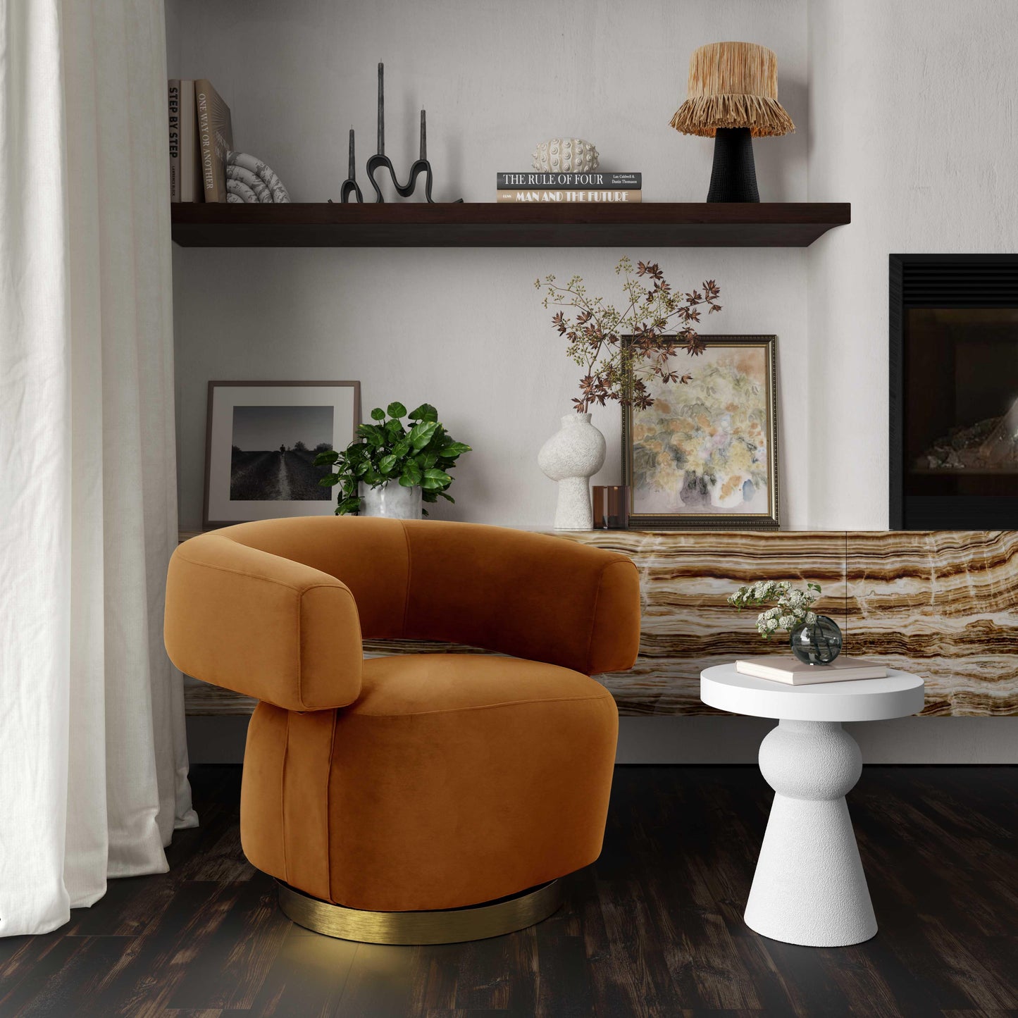 stone cognac velvet swivel accent chair