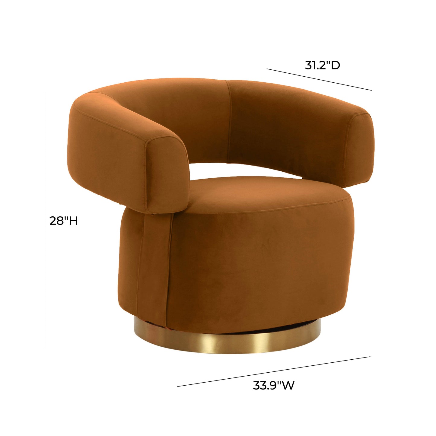 stone cognac velvet swivel accent chair