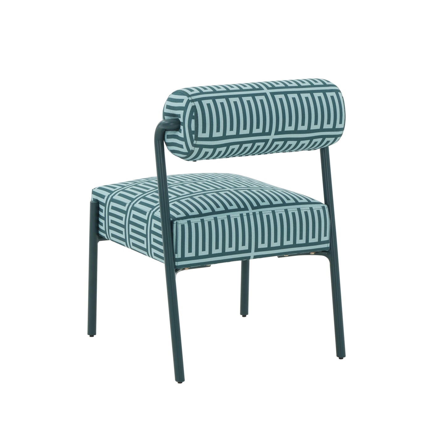 crescent green patterned linen accent chair