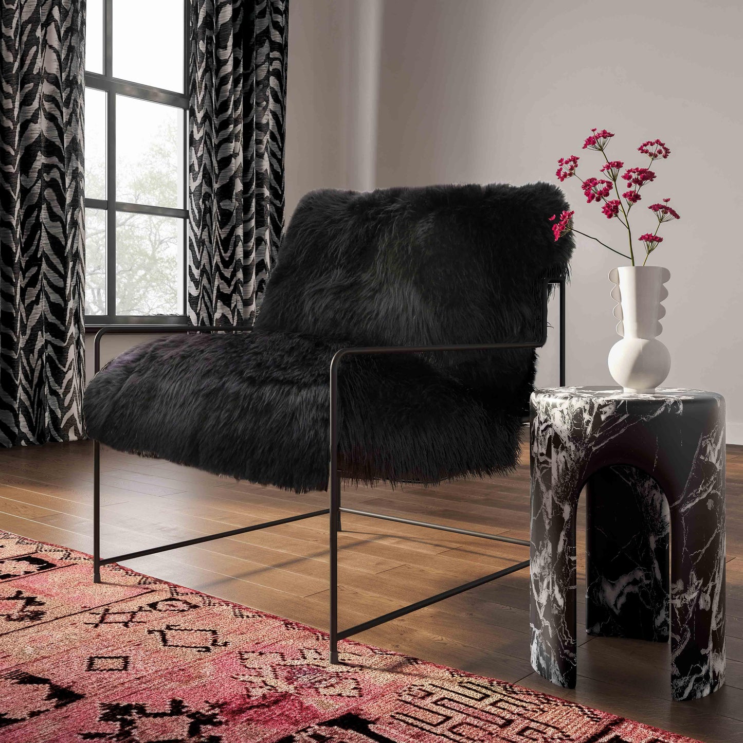 emery black genuine sheepskin chair