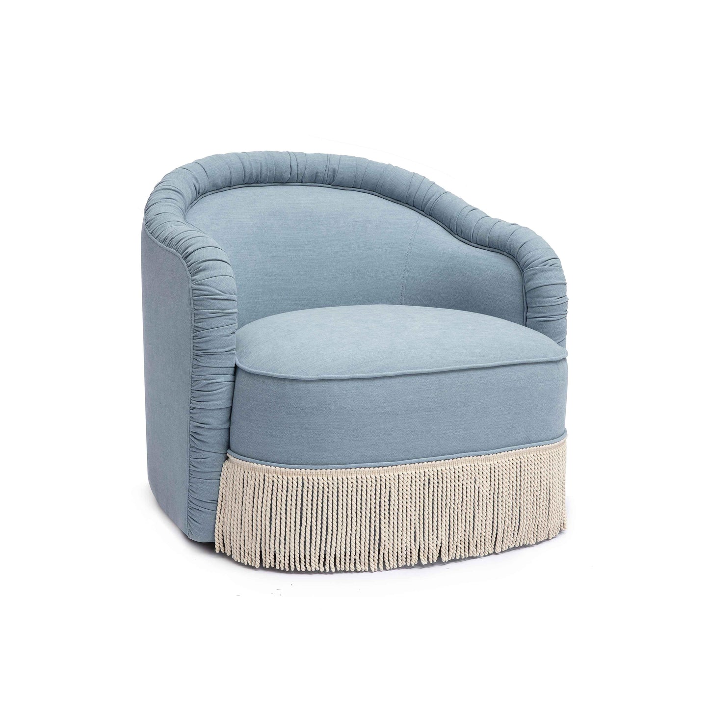 desiree faded blue recycled fabric tassel lounge chair