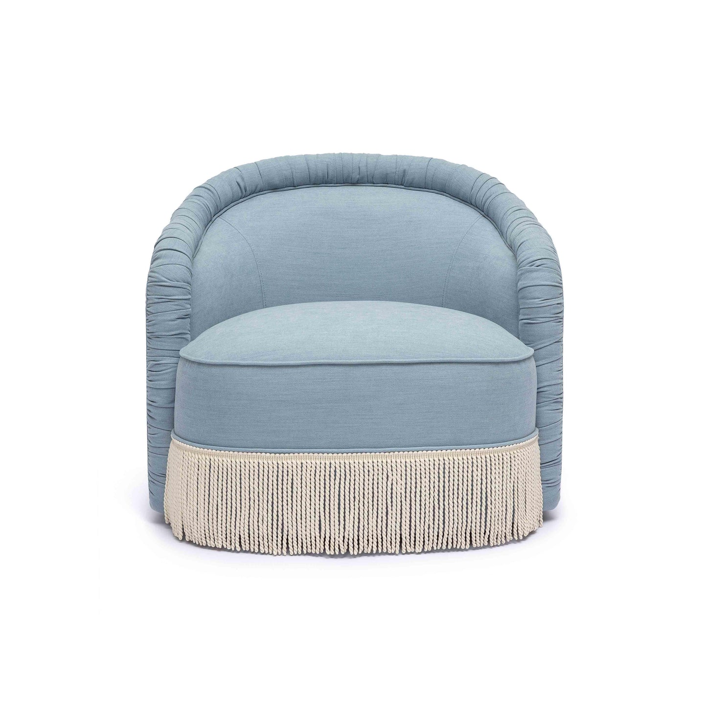 desiree faded blue recycled fabric tassel lounge chair