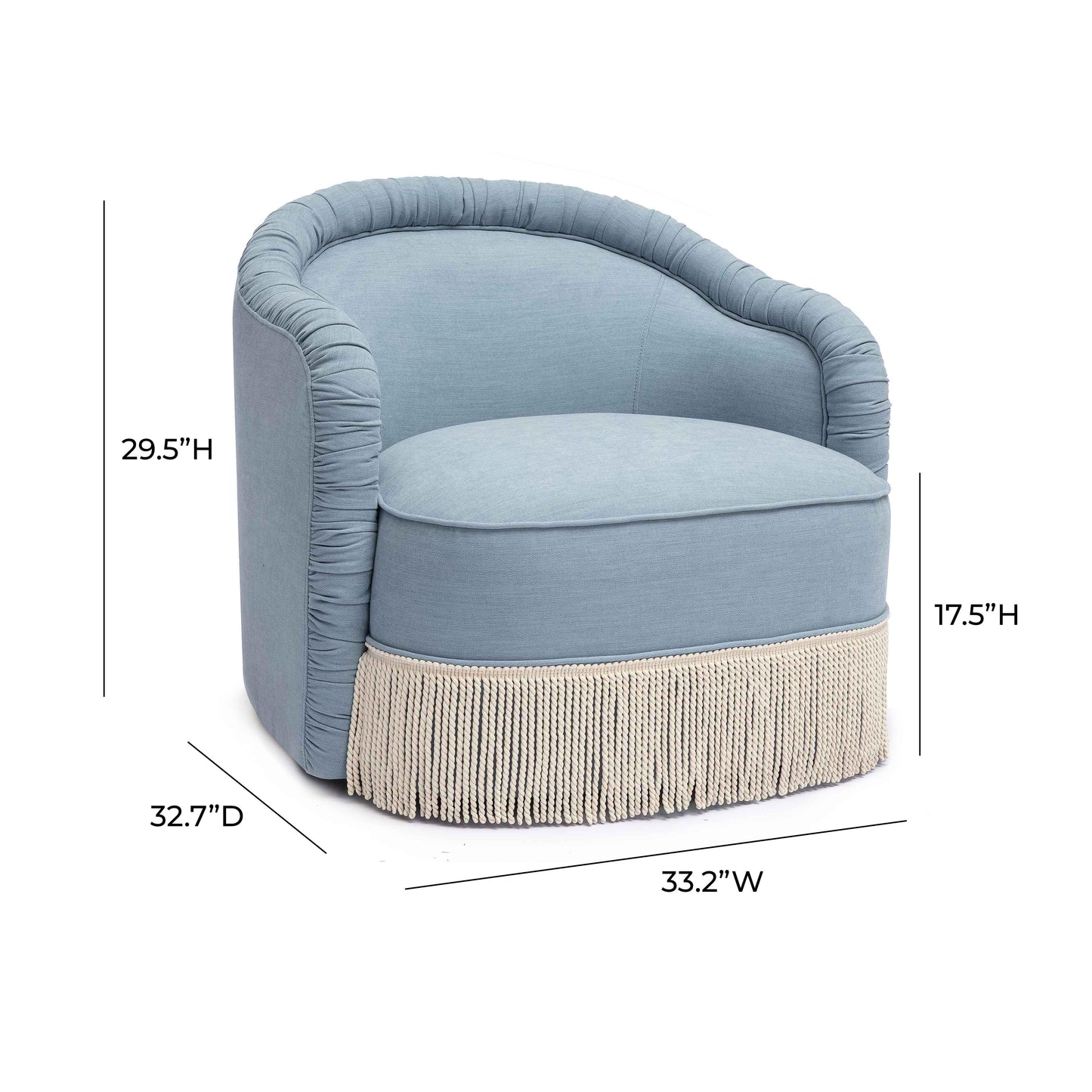 desiree faded blue recycled fabric tassel lounge chair