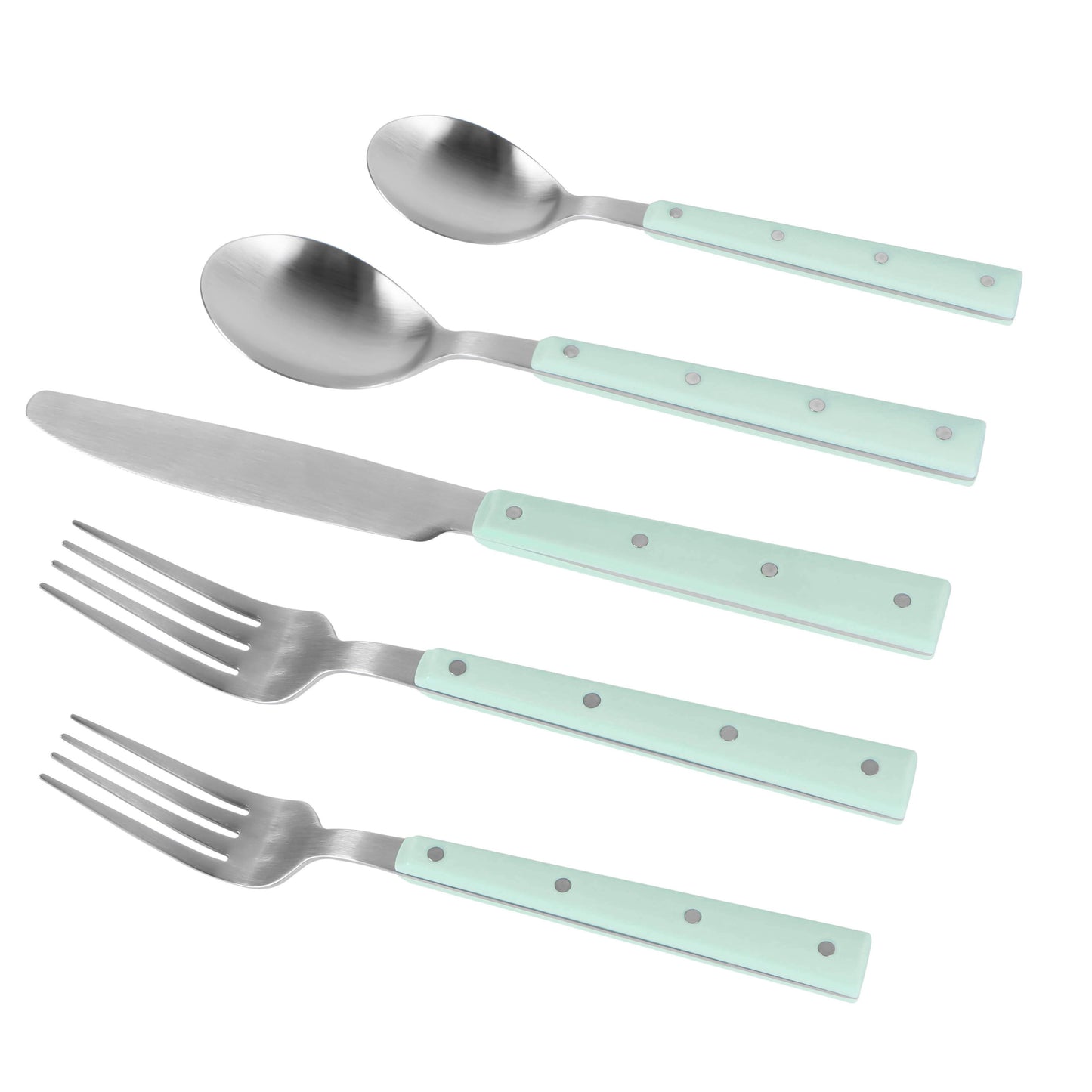 bryn mint and stainless steel flatware - set of 5 pieces - service for 1