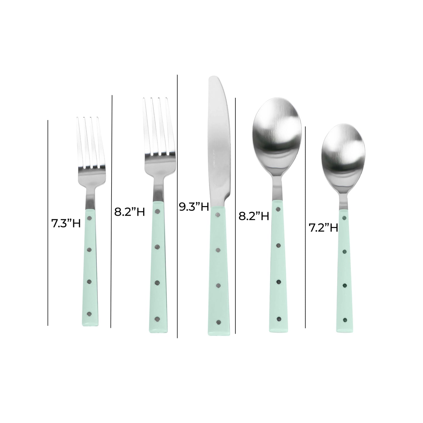 bryn mint and stainless steel flatware - set of 5 pieces - service for 1