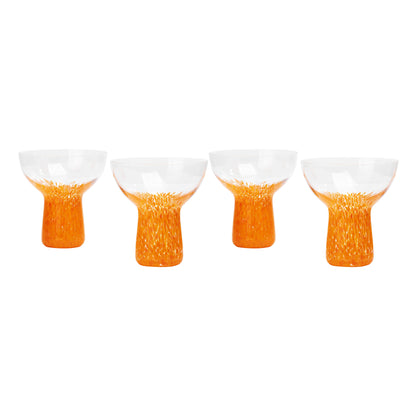 Adeline Clear Orange Dots Handblown Cocktail Glass - Set of 4