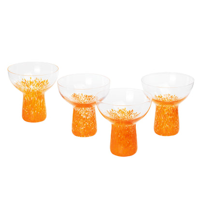 Adeline Clear Orange Dots Handblown Cocktail Glass - Set of 4