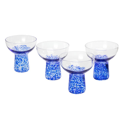 Adeline Blue Dots Handblown Cocktail Glass - Set of 4