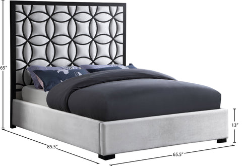 Reese White Velvet Upholstered Queen Bed, 1 Piece