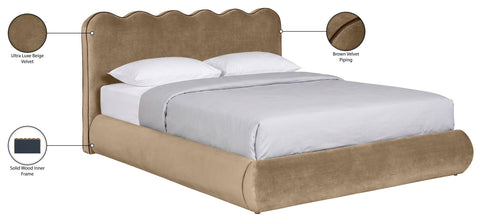 Indie Beige Velvet Upholstered Full Bed, 1 Piece (Style 2)