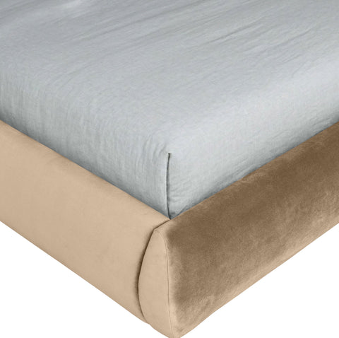 Indie Beige Velvet Upholstered Full Bed, 1 Piece (Style 2)