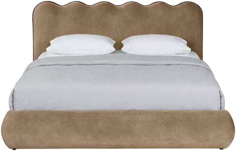 Indie Beige Velvet Upholstered King Bed, 1 Piece (Style 2)