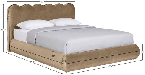 Indie Beige Velvet Upholstered Queen Bed, 1 Piece (Style 2)