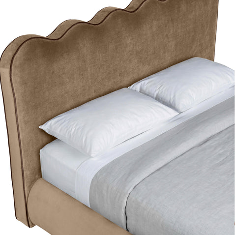 Indie Beige Velvet Upholstered Queen Bed, 1 Piece (Style 2)