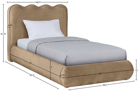 Indie Beige Velvet Upholstered Twin Bed, 1 Piece (Style 2)