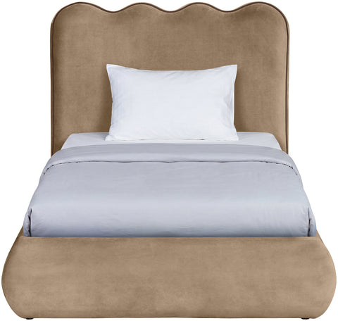 Indie Beige Velvet Upholstered Twin Bed, 1 Piece (Style 2)