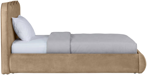 Indie Beige Velvet Upholstered Twin Bed, 1 Piece (Style 2)