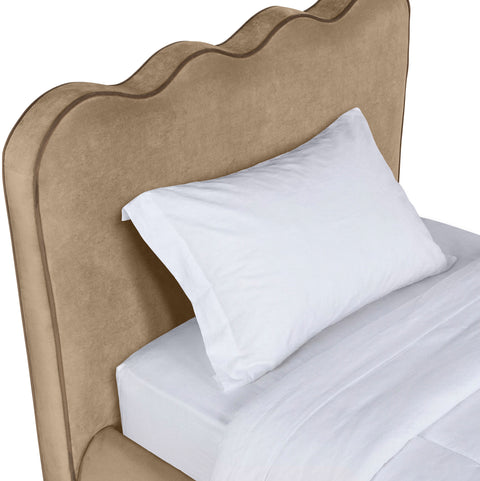 Indie Beige Velvet Upholstered Twin Bed, 1 Piece (Style 2)