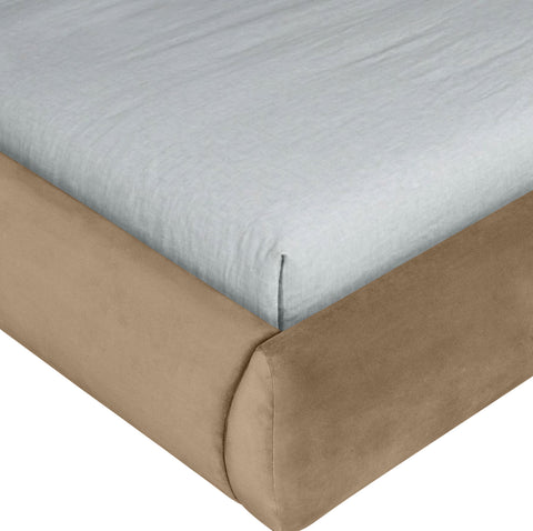 Indie Beige Velvet Upholstered Twin Bed, 1 Piece (Style 2)