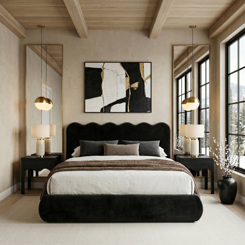 Indie Black Velvet Upholstered Queen Bed, 1 Piece (Style 2)