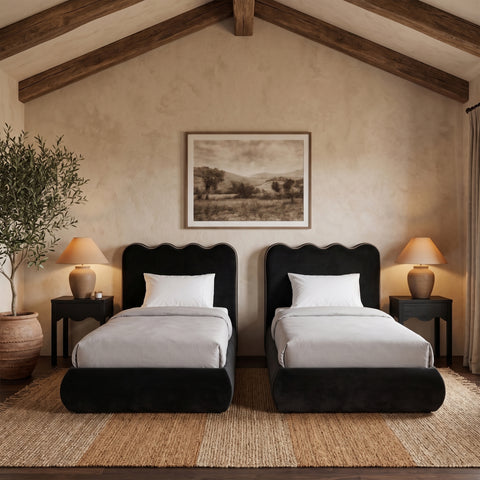 Indie Black Velvet Upholstered Twin Bed, 1 Piece (Style 2)