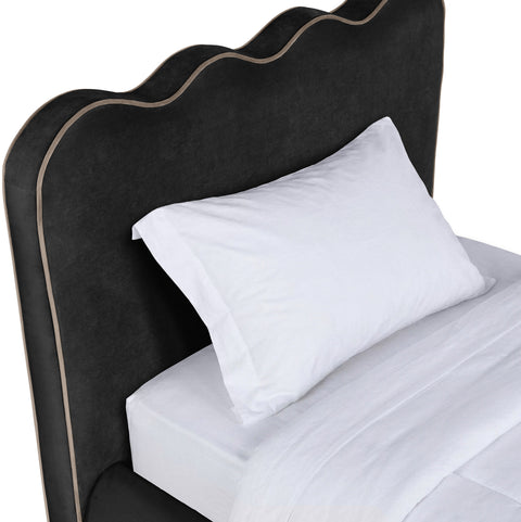 Indie Black Velvet Upholstered Twin Bed, 1 Piece (Style 2)