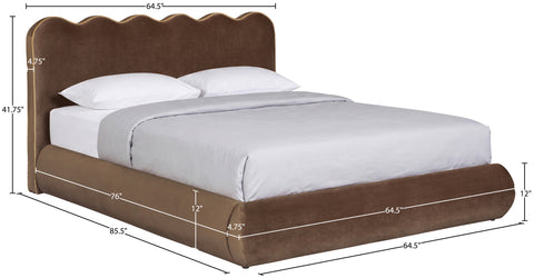 Indie Brown Velvet Upholstered Full Bed, 1 Piece (Style 2)