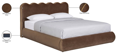 Indie Brown Velvet Upholstered King Bed, 1 Piece (Style 2)