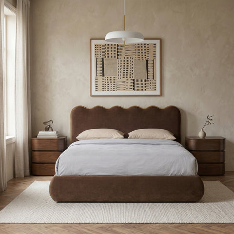 Indie Brown Velvet Upholstered King Bed, 1 Piece (Style 2)