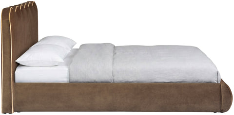 Indie Brown Velvet Upholstered King Bed, 1 Piece (Style 2)