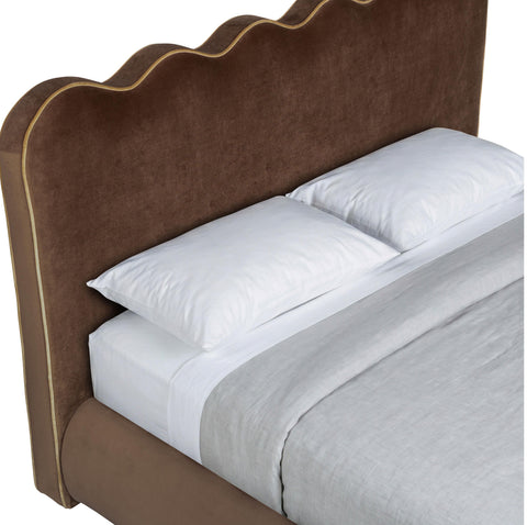 Indie Brown Velvet Upholstered Queen Bed, 1 Piece (Style 2)