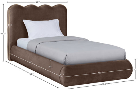 Indie Brown Velvet Upholstered Twin Bed, 1 Piece (Style 2)