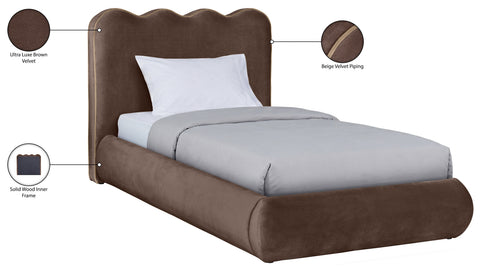 Indie Brown Velvet Upholstered Twin Bed, 1 Piece (Style 2)