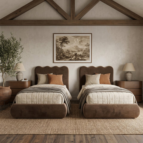 Indie Brown Velvet Upholstered Twin Bed, 1 Piece (Style 2)