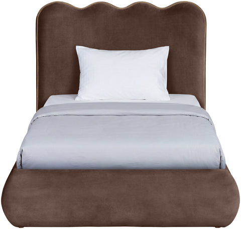 Indie Brown Velvet Upholstered Twin Bed, 1 Piece (Style 2)
