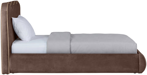 Indie Brown Velvet Upholstered Twin Bed, 1 Piece (Style 2)